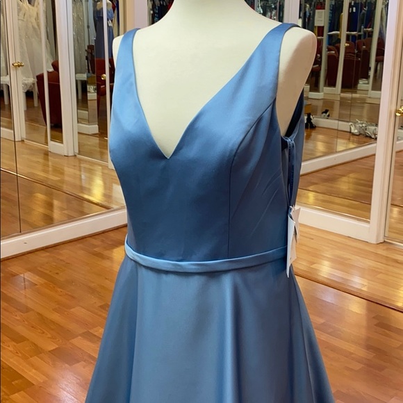✔️ slate blue grey bridesmaid dress with pockets - Picture 2 of 9